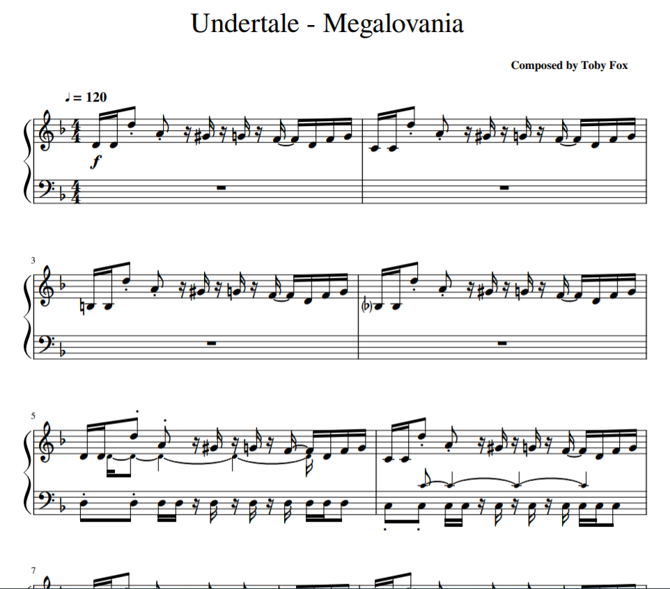 Undertale - Megalovania sheet piano